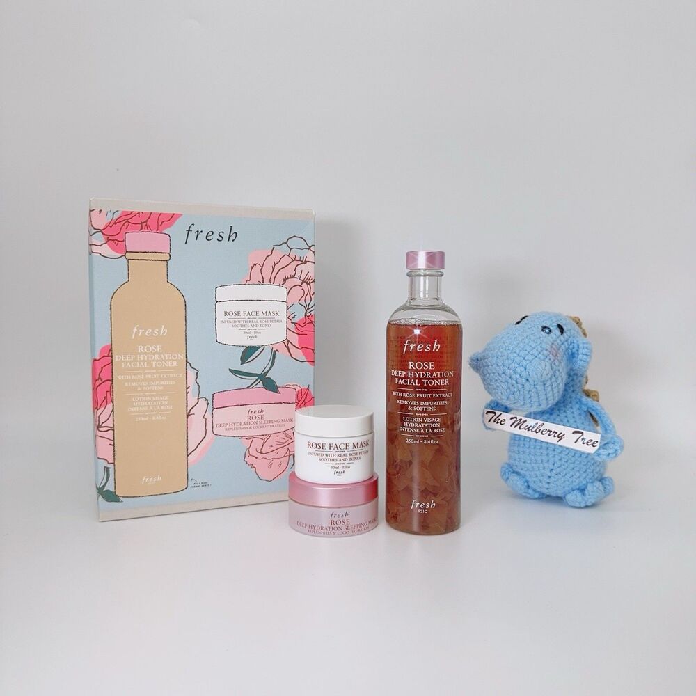 Fresh Rose Dewy Deep Hydration Trio 3 pc Skin Care Toner Mask Gift Set Limited